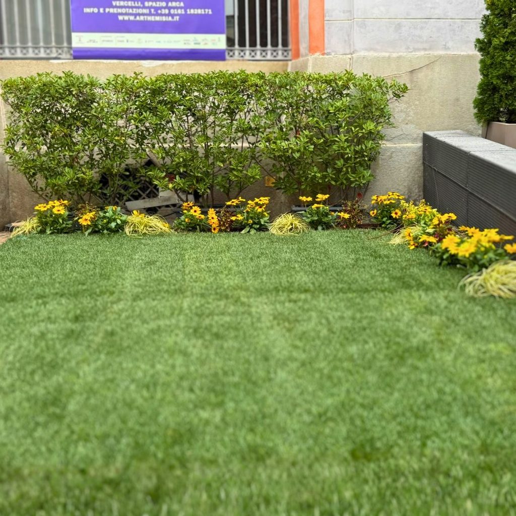 Aiuola con rudbeckia gialla e carex realizzata da Garden Verdissima Vercelli